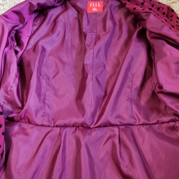 Elle Womens Plum Polka-Dot Blazer Size LG Pleated Ruched Girlhood Fairycore - Picture 8 of 12